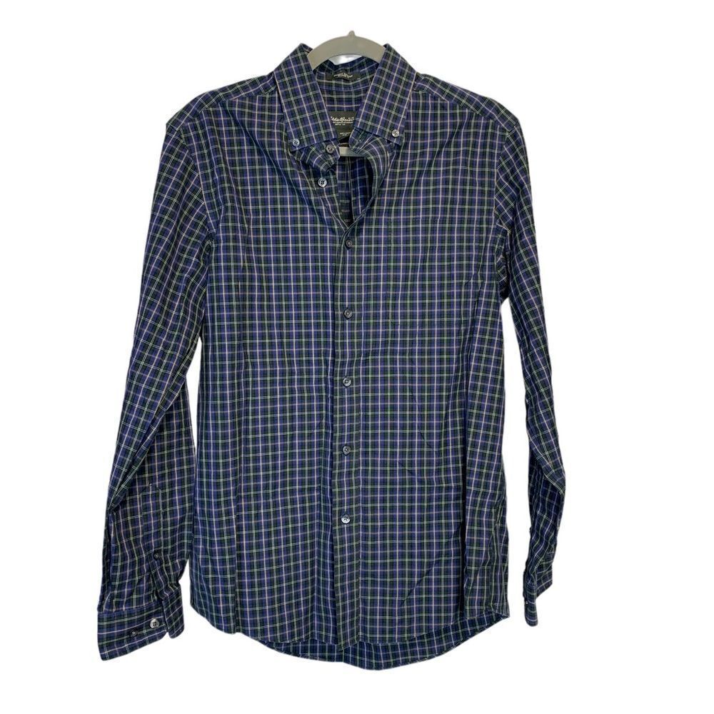 Eddie Bauer Green and Blue Plaid Dress Shirt